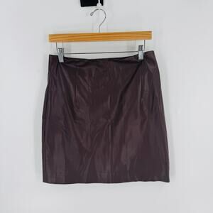 H&M Chocolate Brown Faux Leather A-Line Mini Skirt Size 10 Vegan Leather